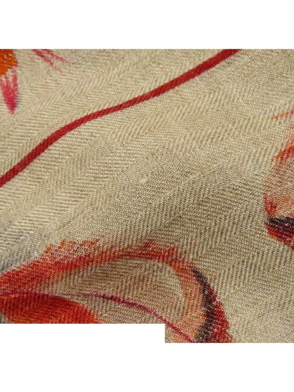 Hermes Carre Jean 140 Beige Red Cashmere Silk Plumes Shawl Scarf - Picture 9 of 9